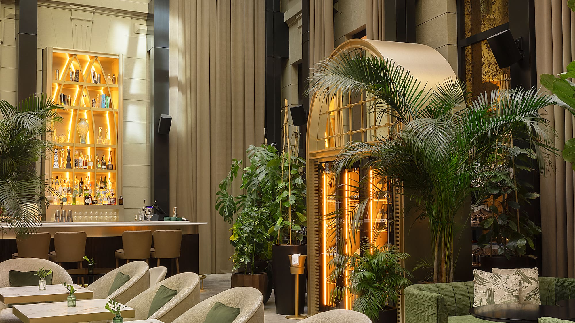 a room with tables and chairs