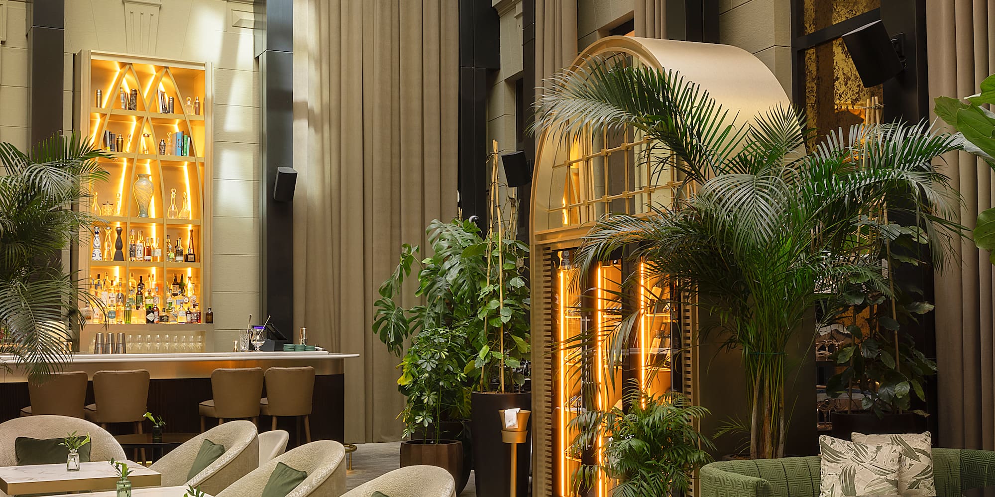 a room with tables and chairs