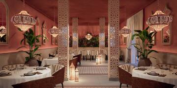 a room with tables and chairs