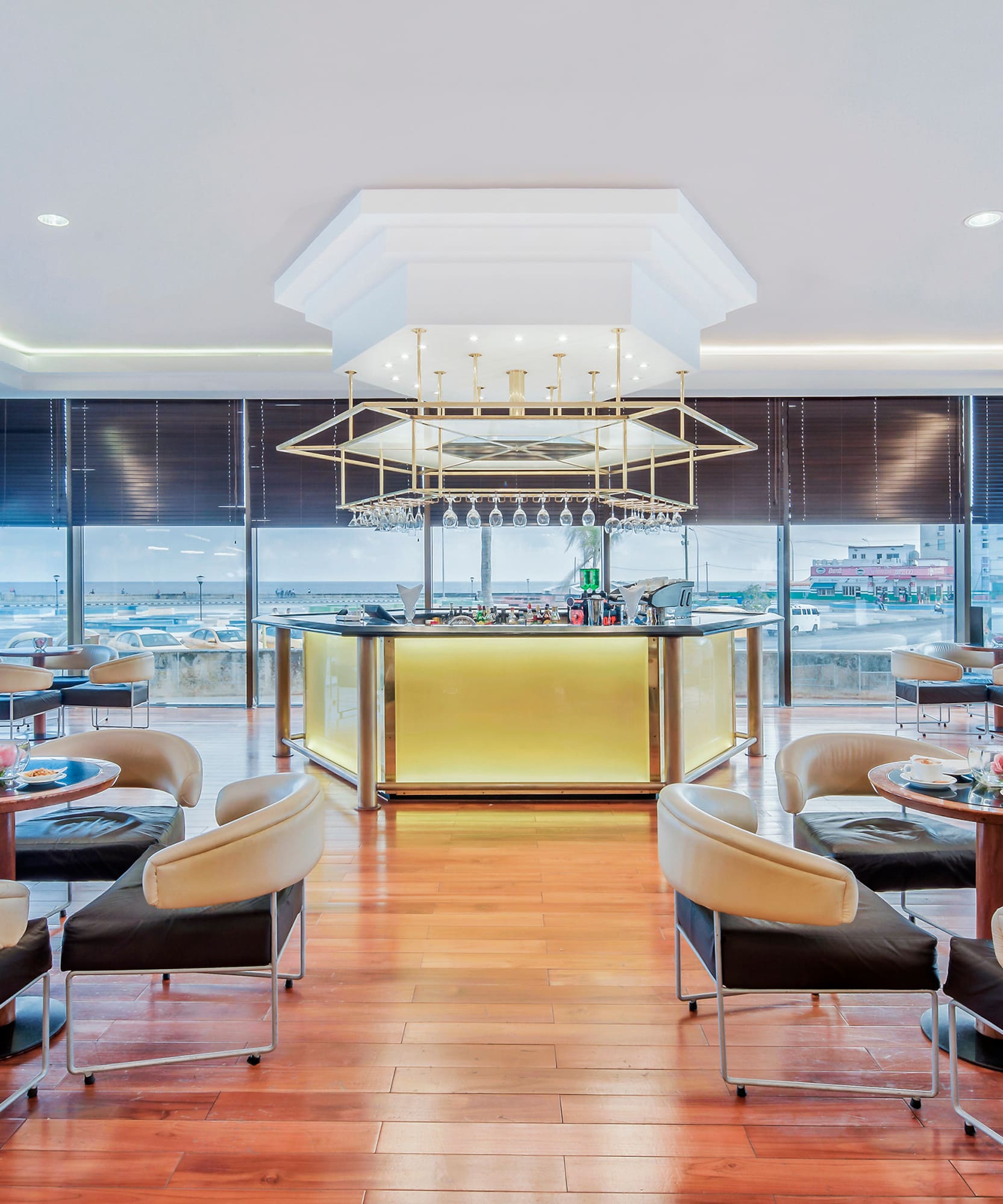 a room with tables and chairs