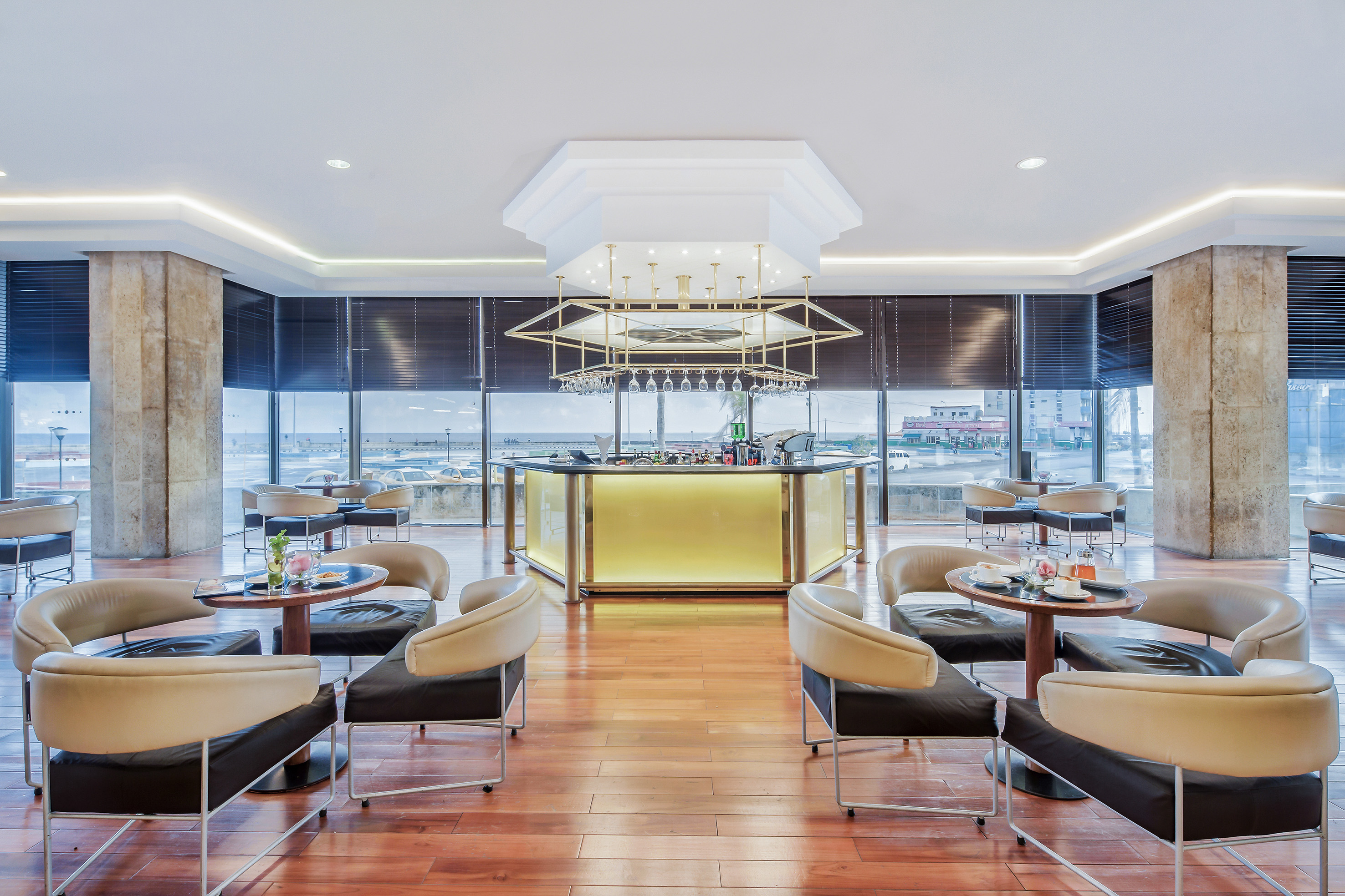 a room with tables and chairs