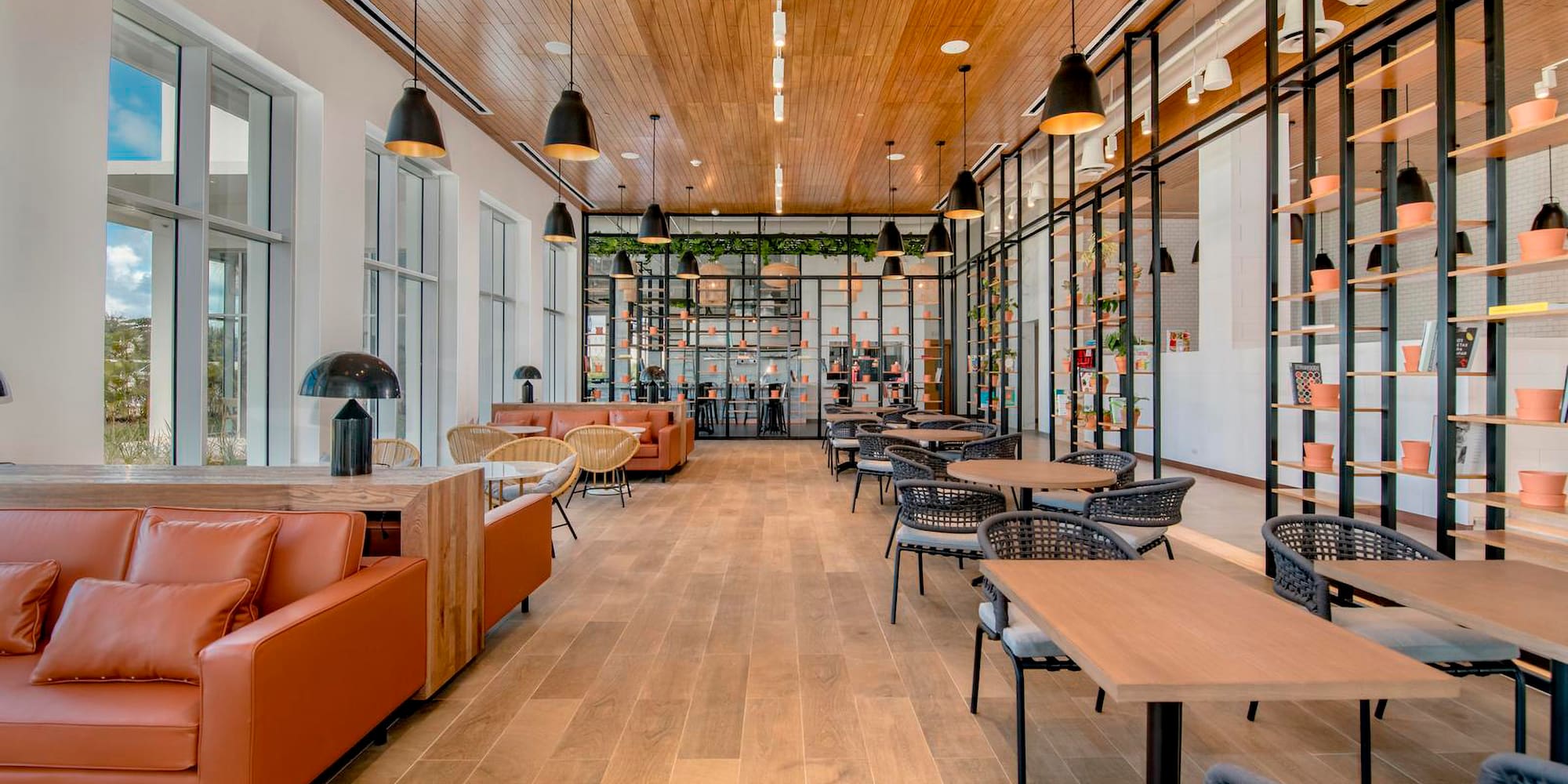 a room with tables and chairs