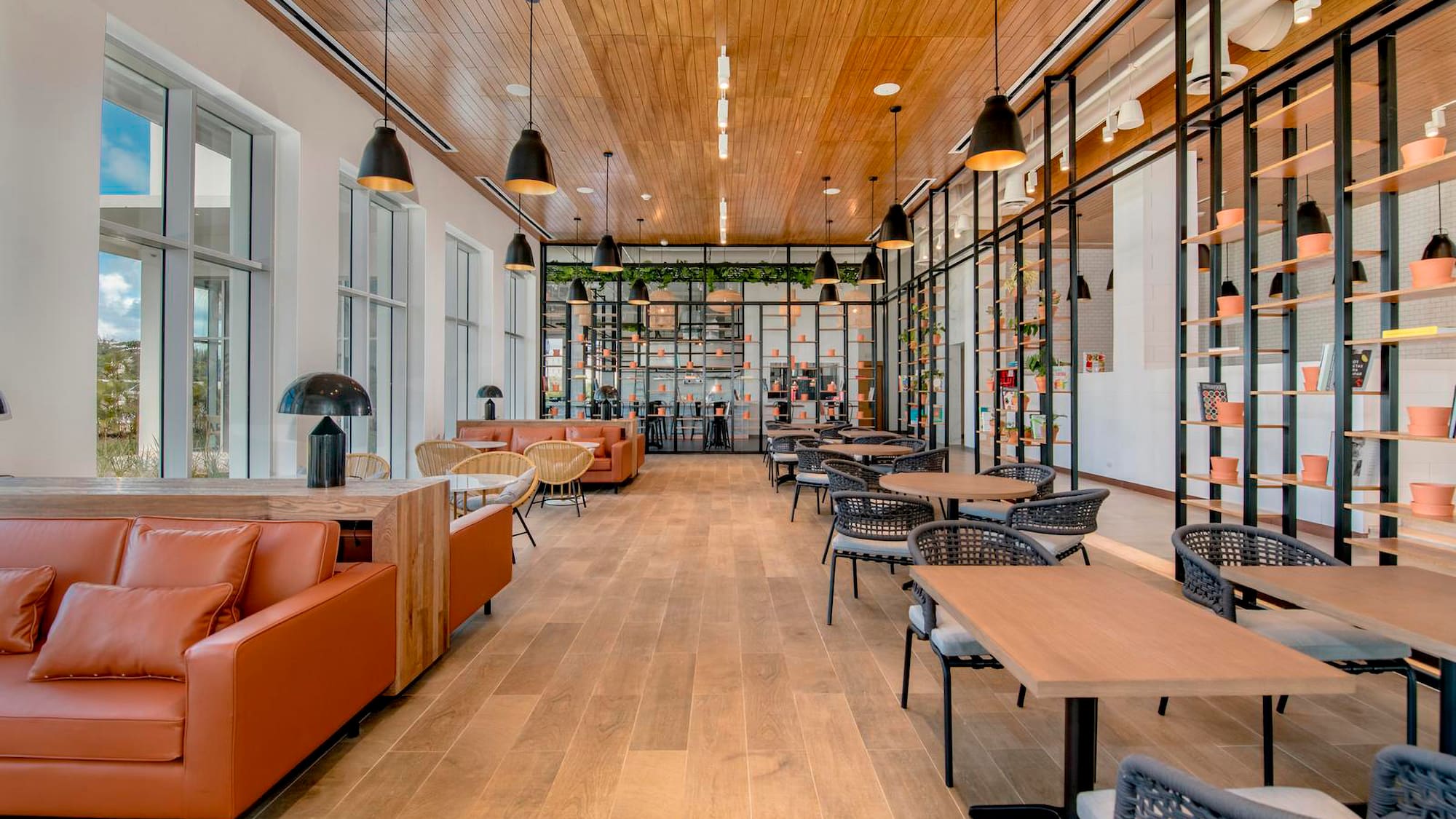 a room with tables and chairs