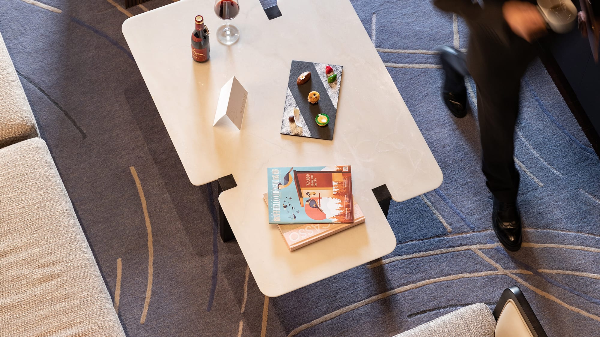 a man walking in a room