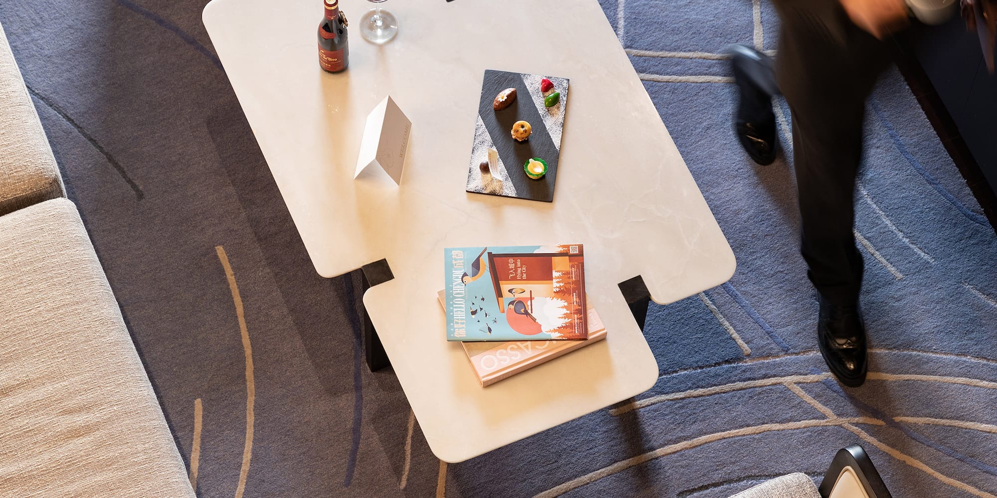 a man walking in a room