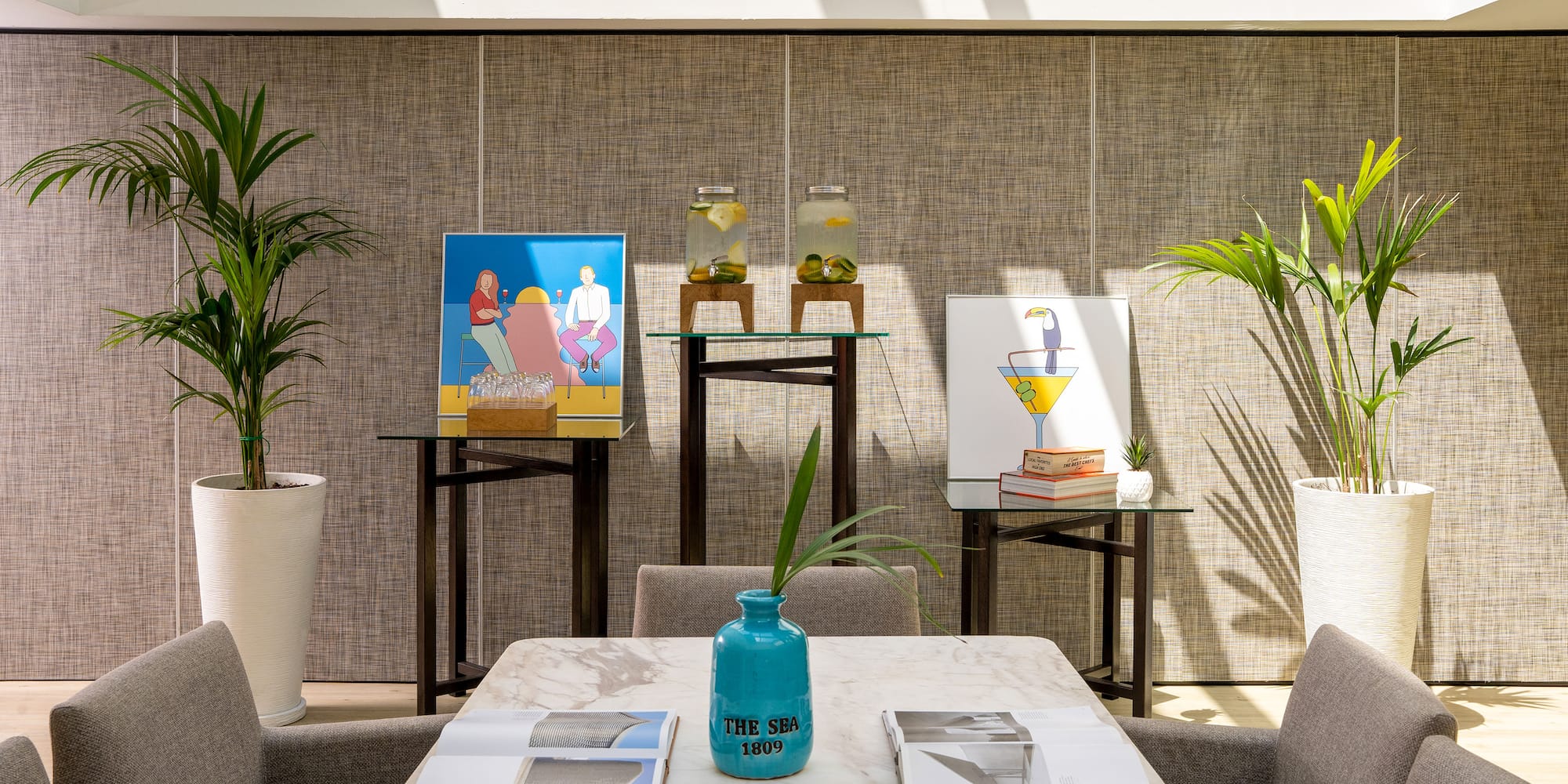 a table with plants in a room