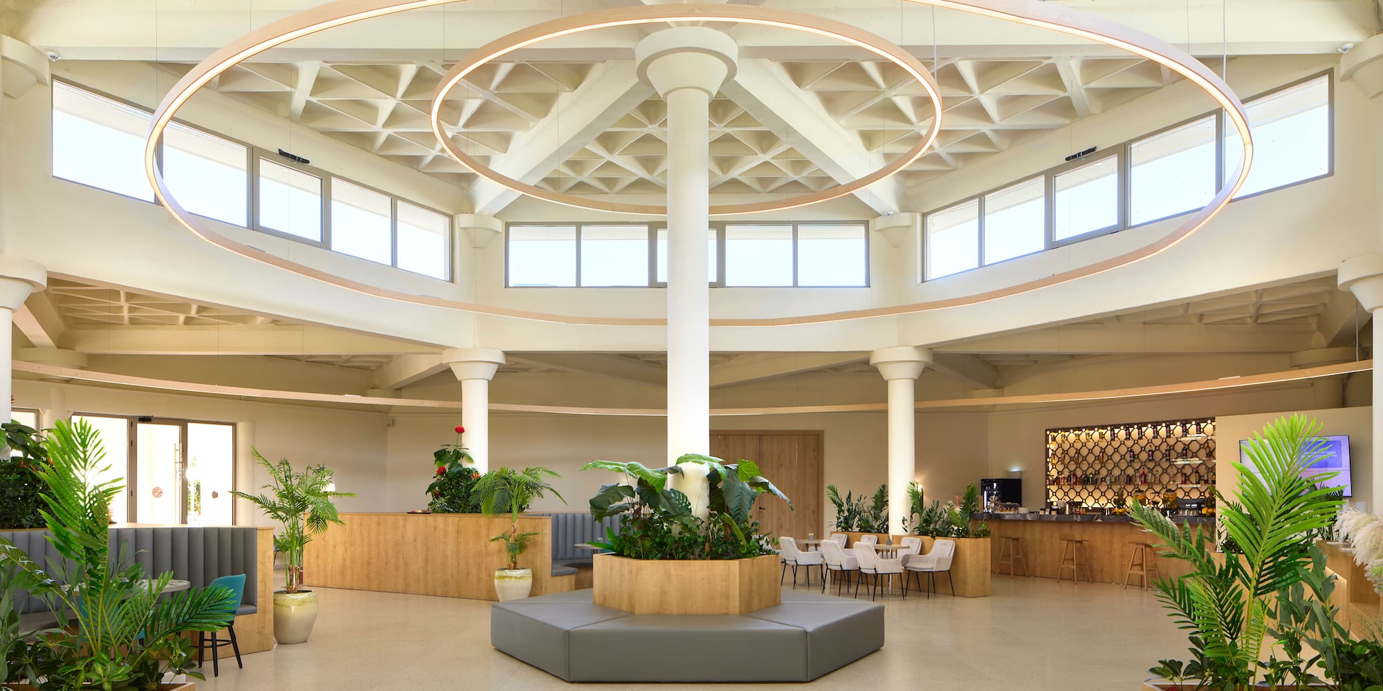 a large room with a large ceiling and a large round ceiling