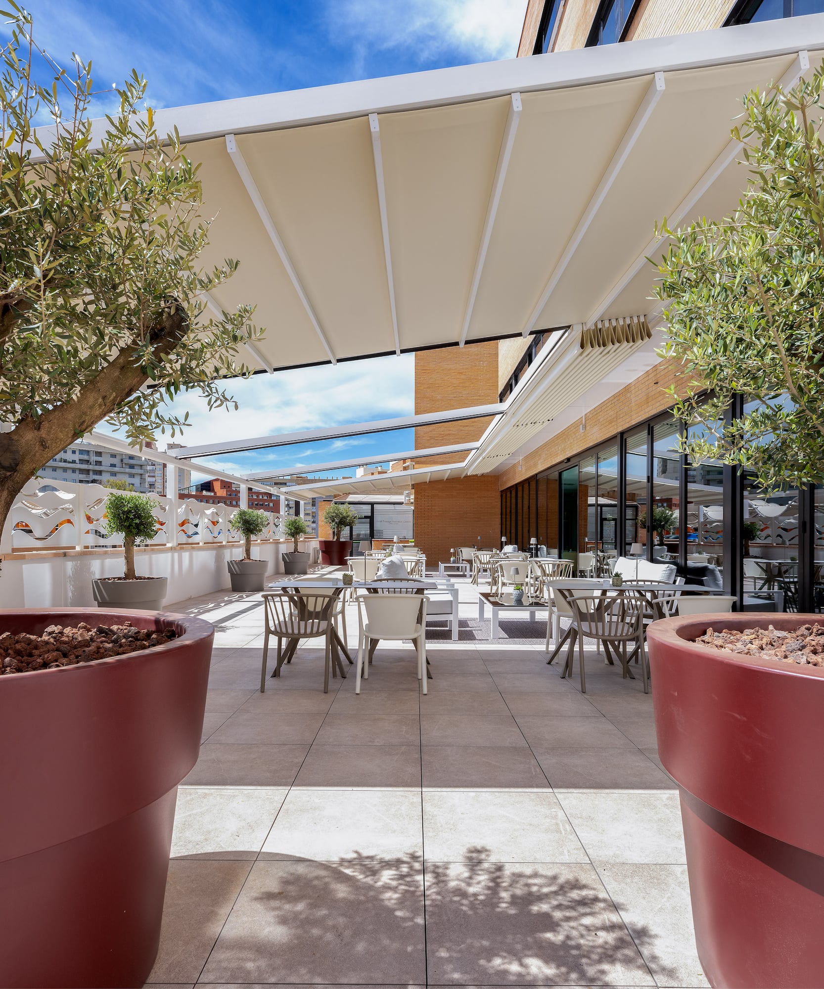 a white awning over a building