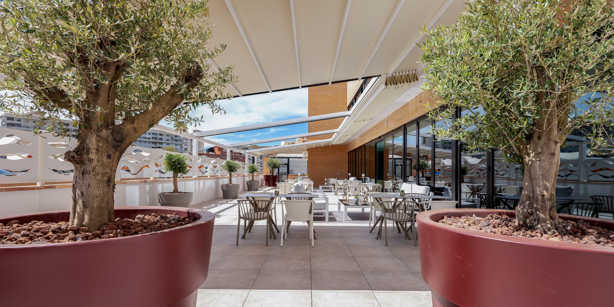a white awning over a building