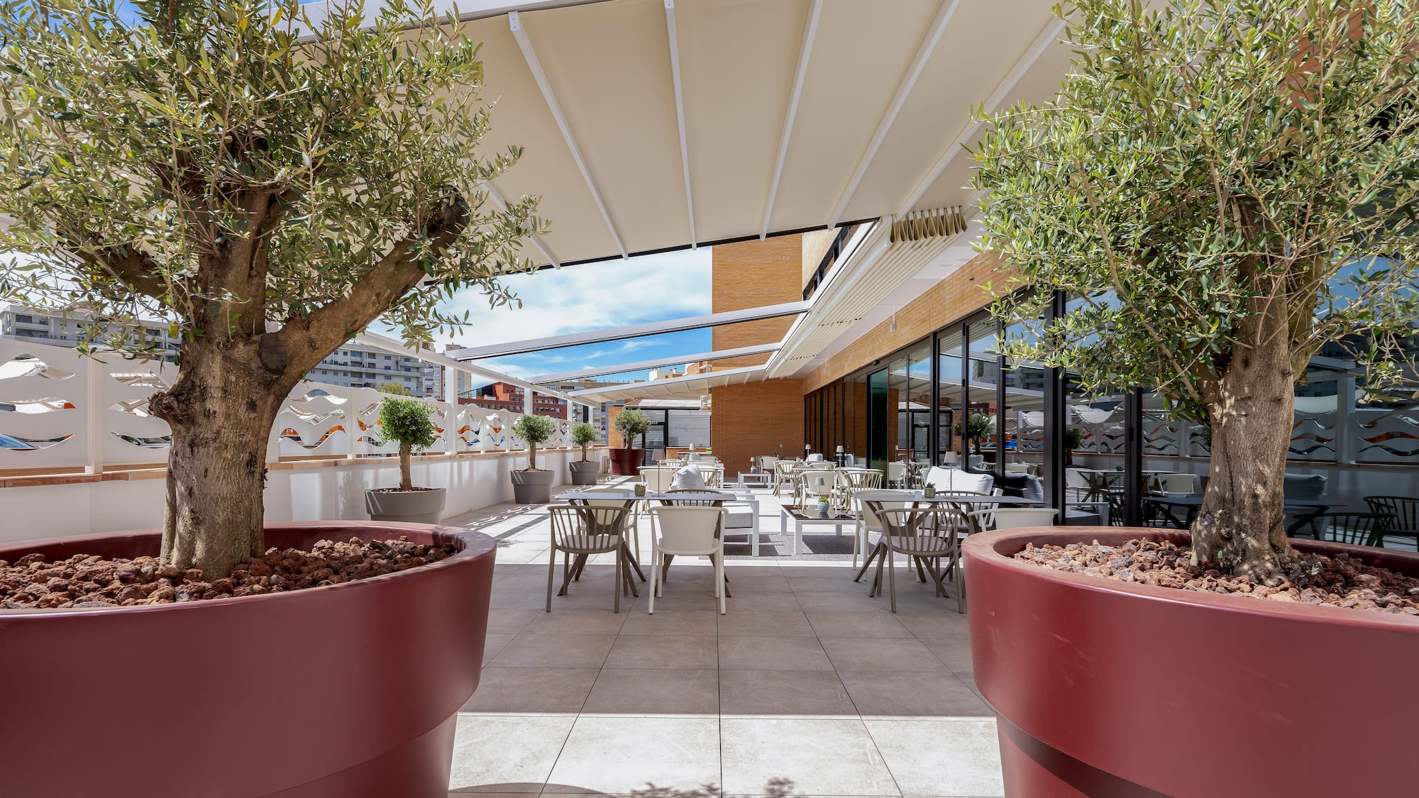 a white awning over a building