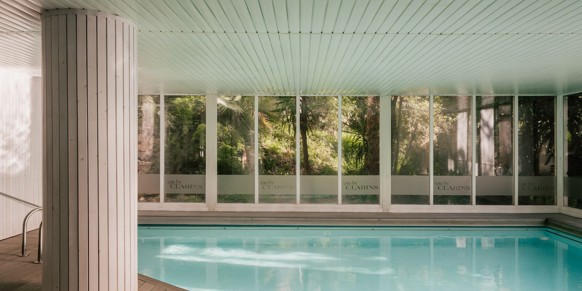 a swimming pool inside a house