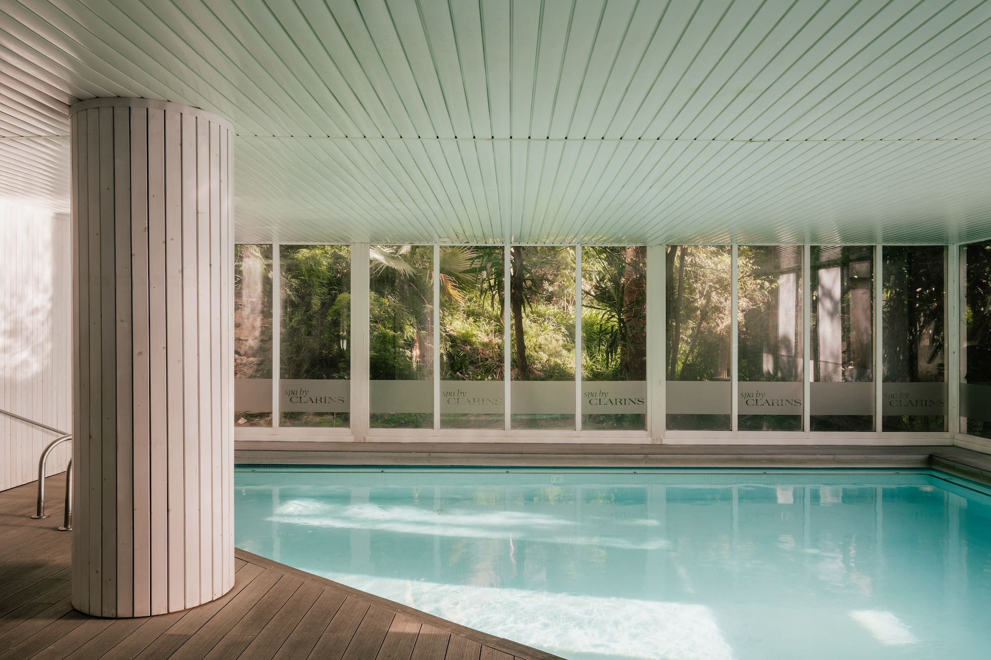 a swimming pool inside a house
