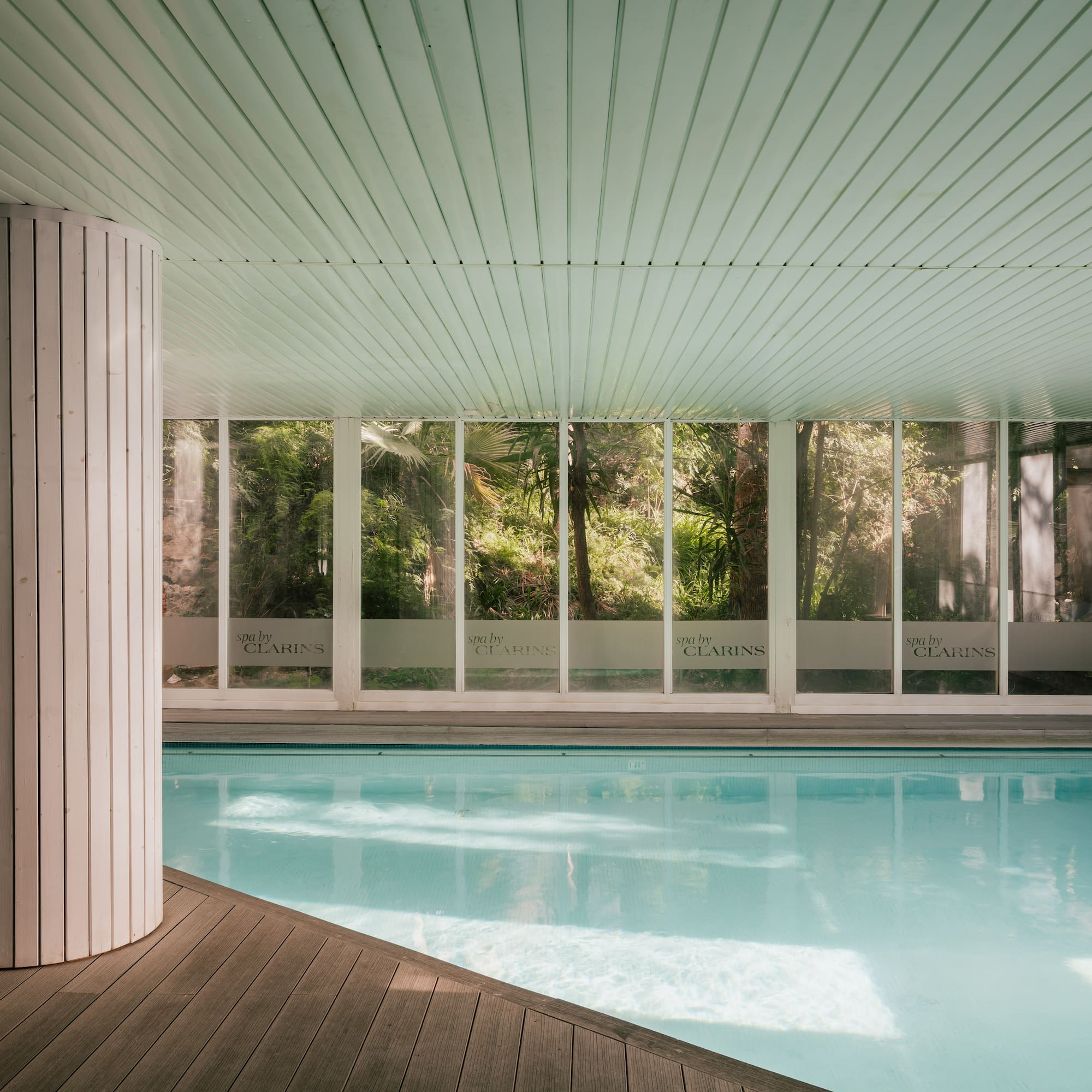 a swimming pool inside a house