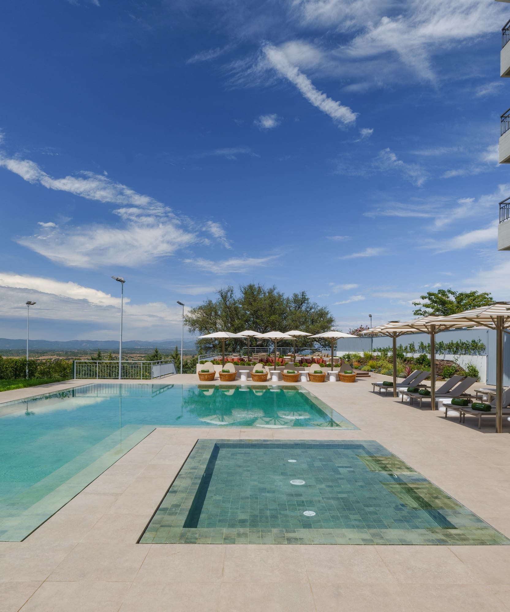 a swimming pool and a building