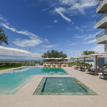 a swimming pool and a building