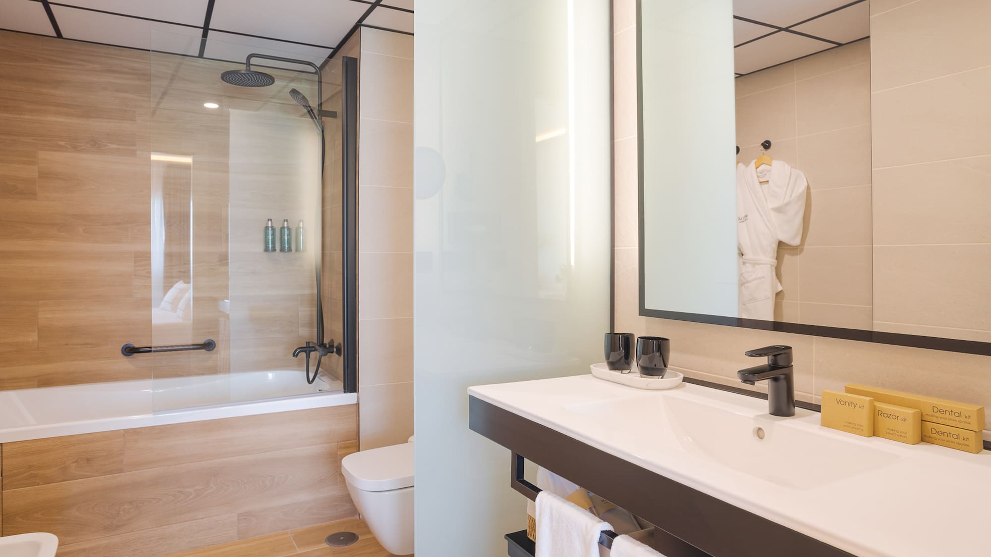 a bathroom with a shower and a bathtub