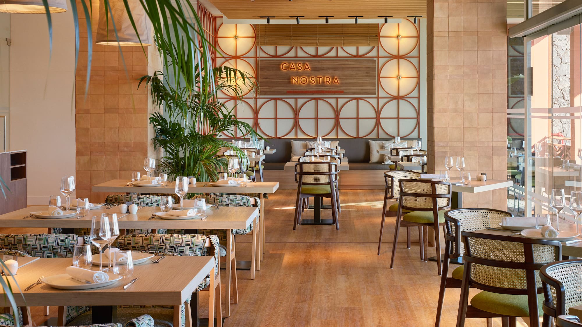 a restaurant with tables and chairs