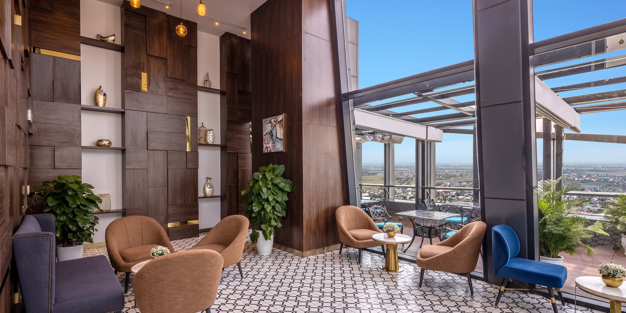 a room with chairs and tables