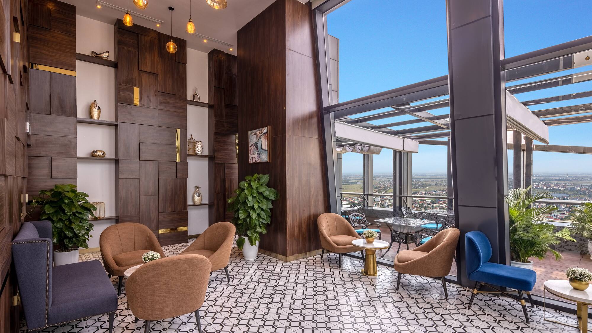 a room with chairs and tables