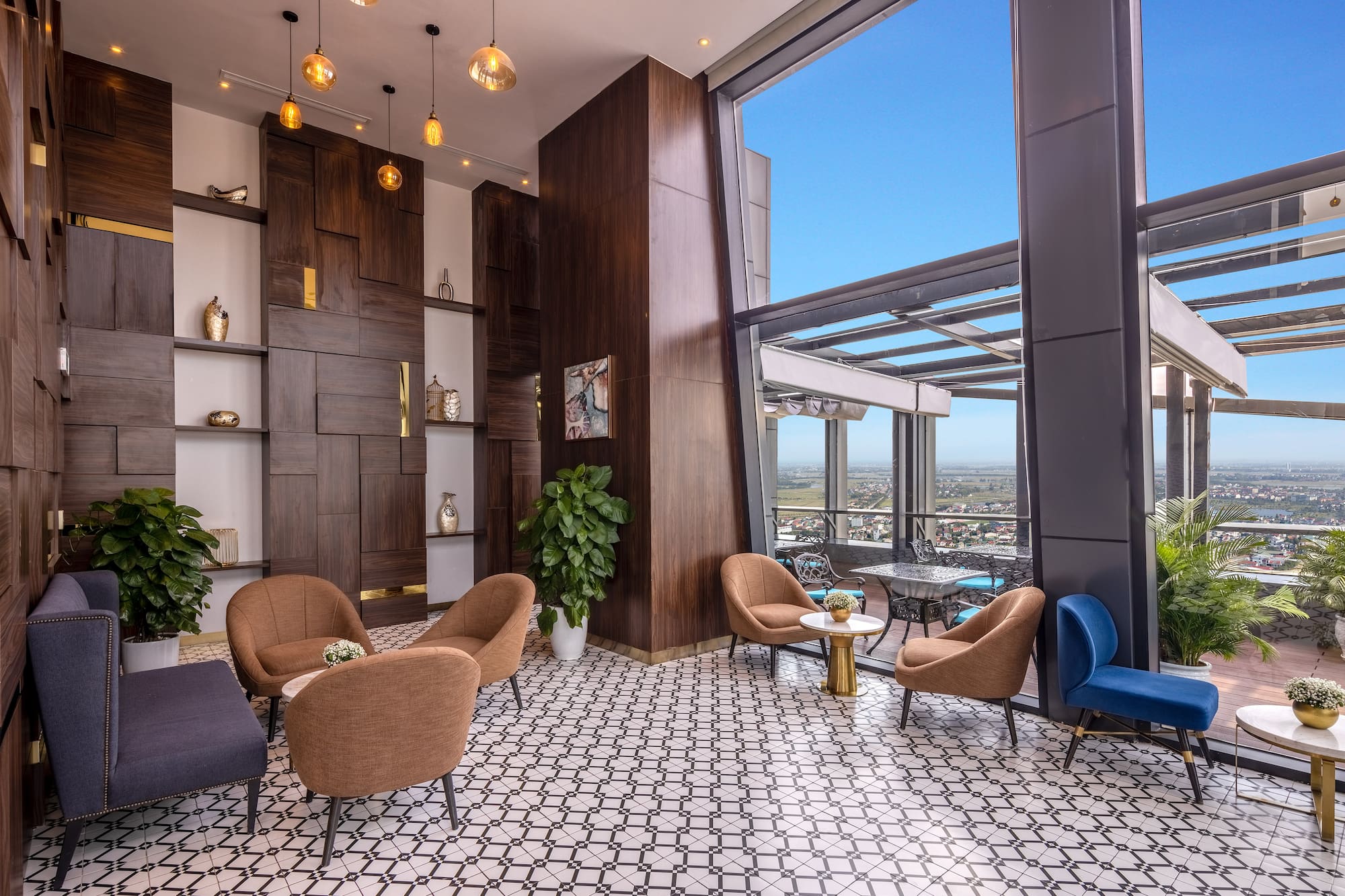 a room with chairs and tables