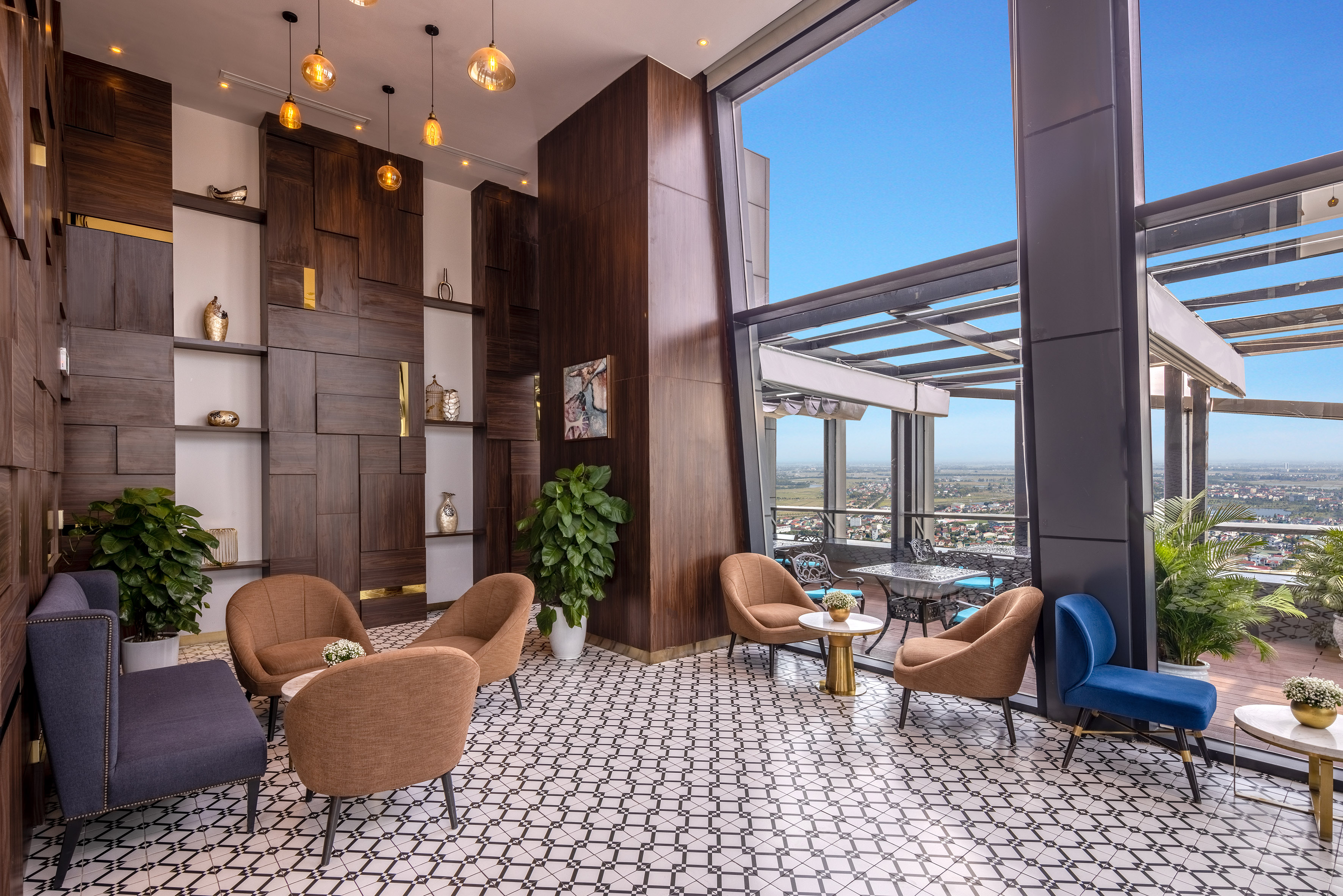a room with chairs and tables