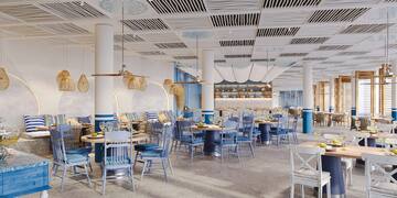 a room with tables and chairs