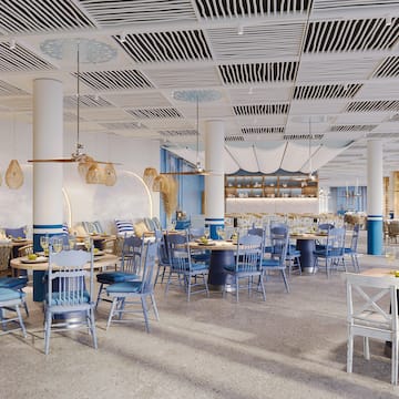 a room with tables and chairs