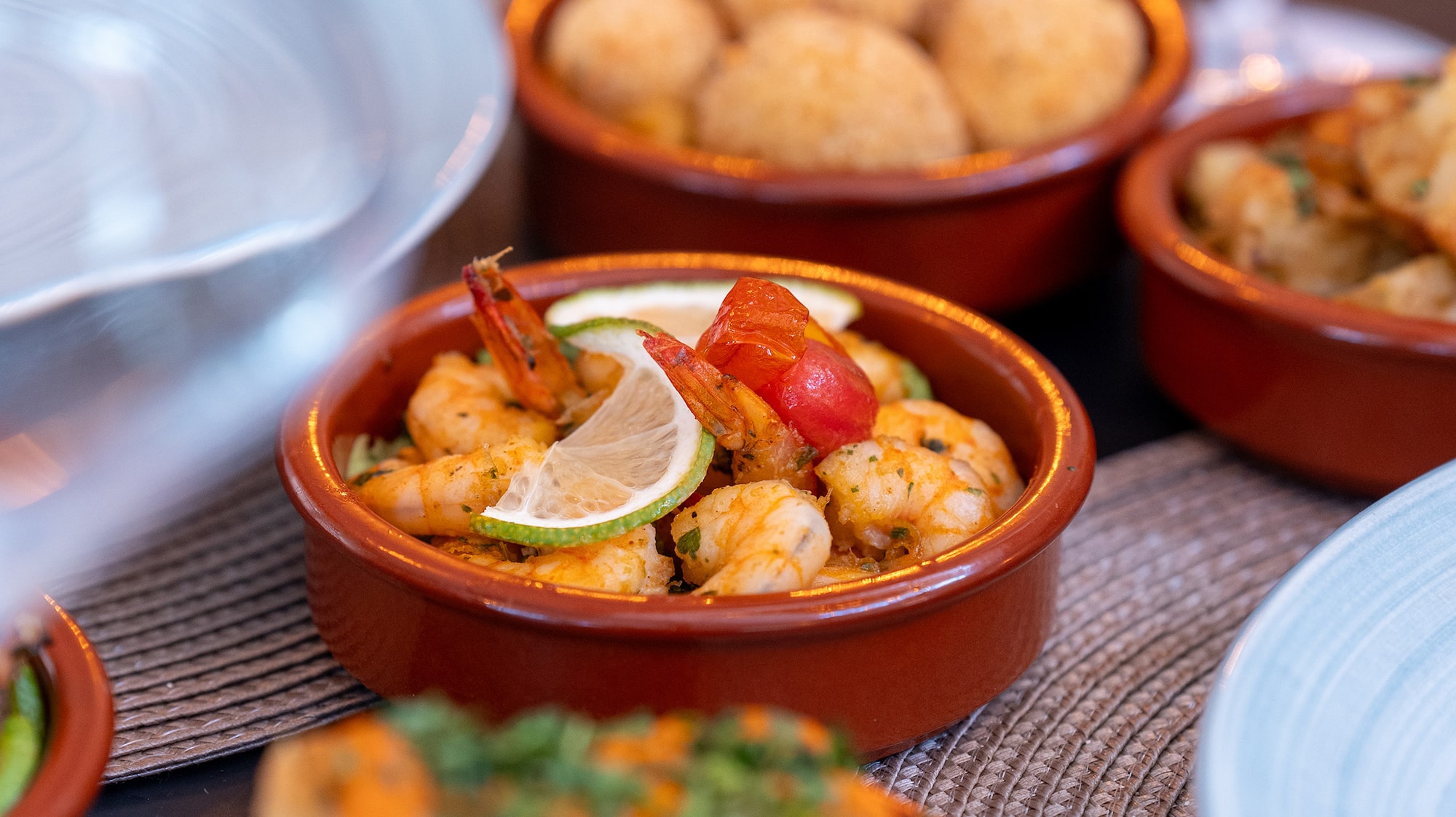 a group of bowls of food