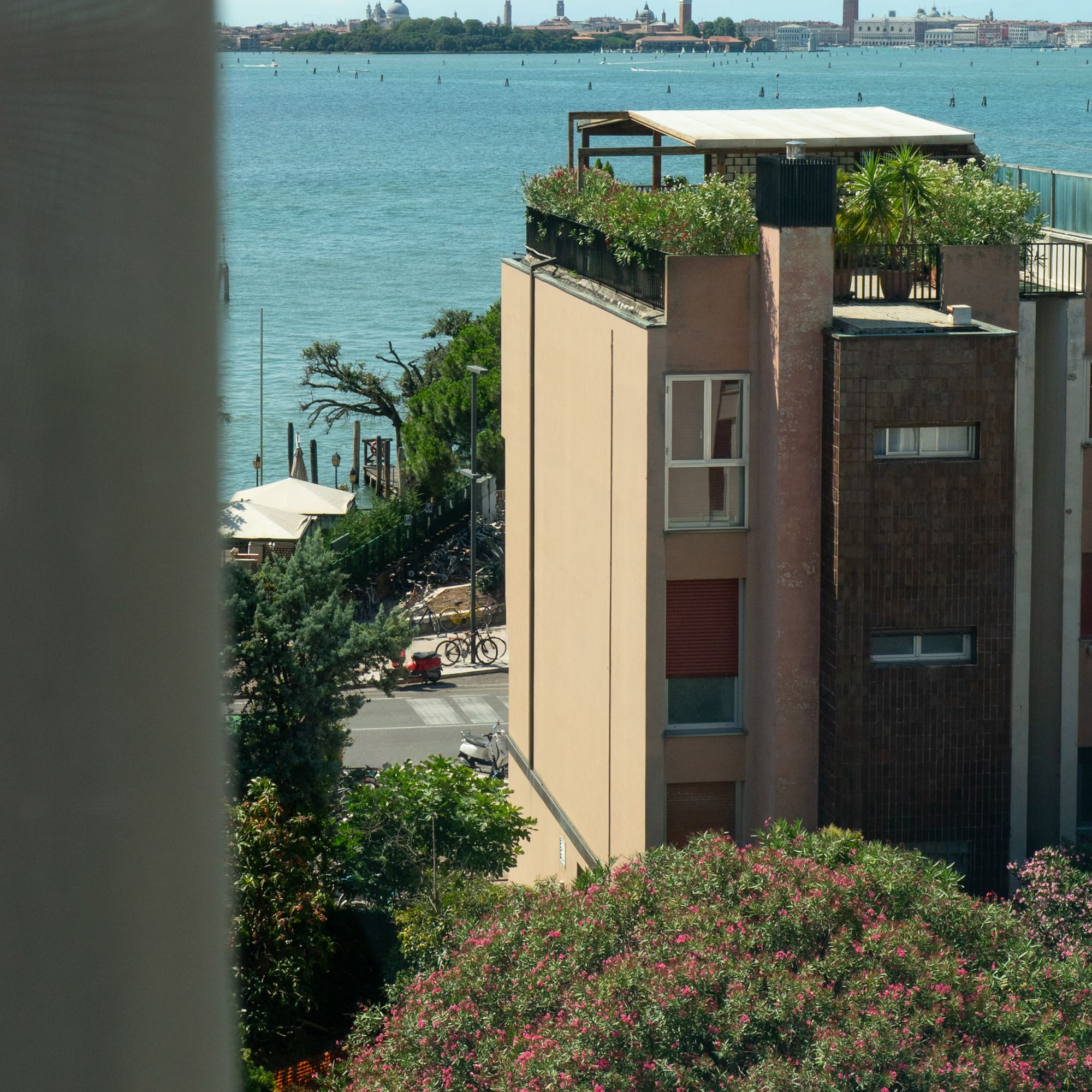 a building with plants on top of it