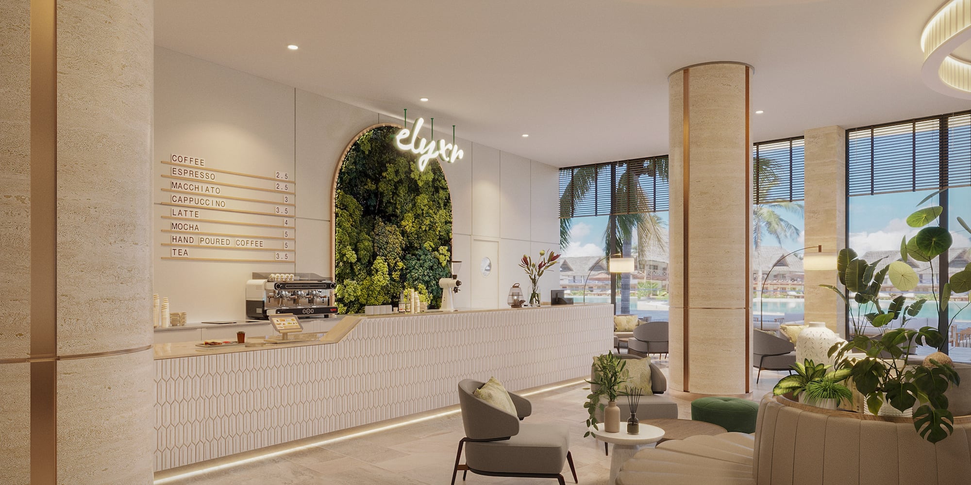 a large room with tables and chairs