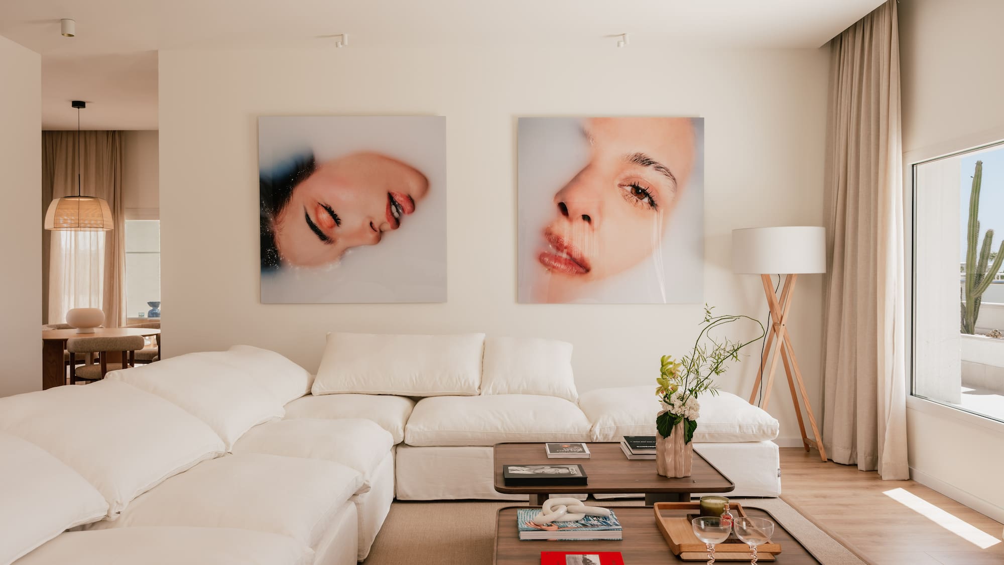a living room with a large couch and a coffee table