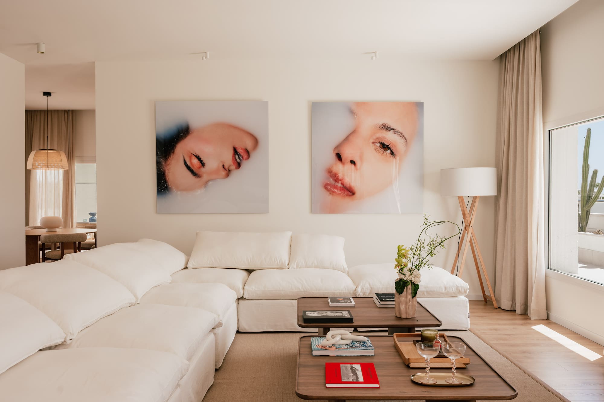 a living room with a large couch and a coffee table