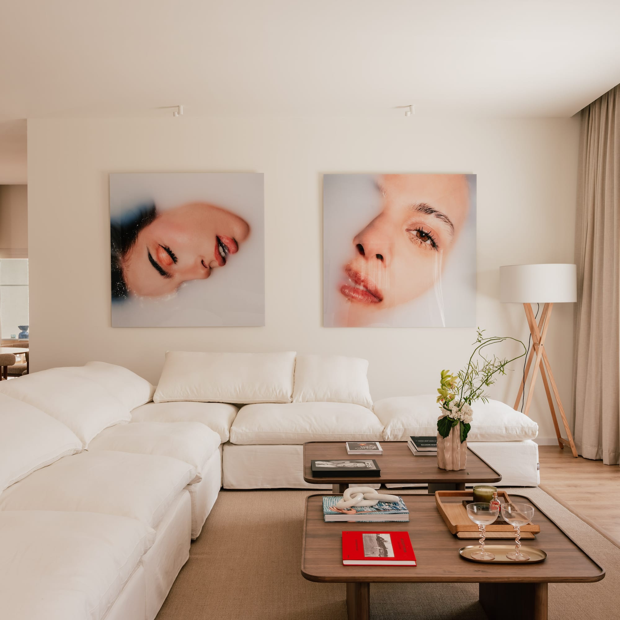 a living room with a large couch and a coffee table