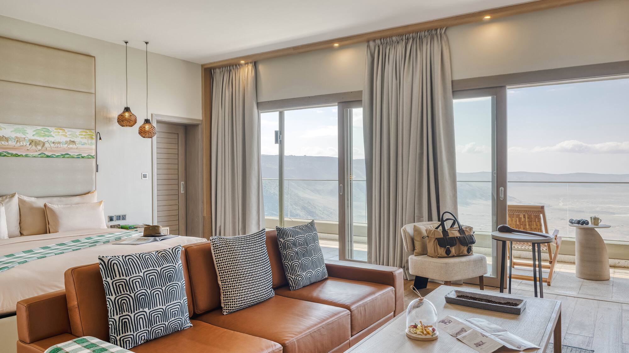 a living room with a couch and a table