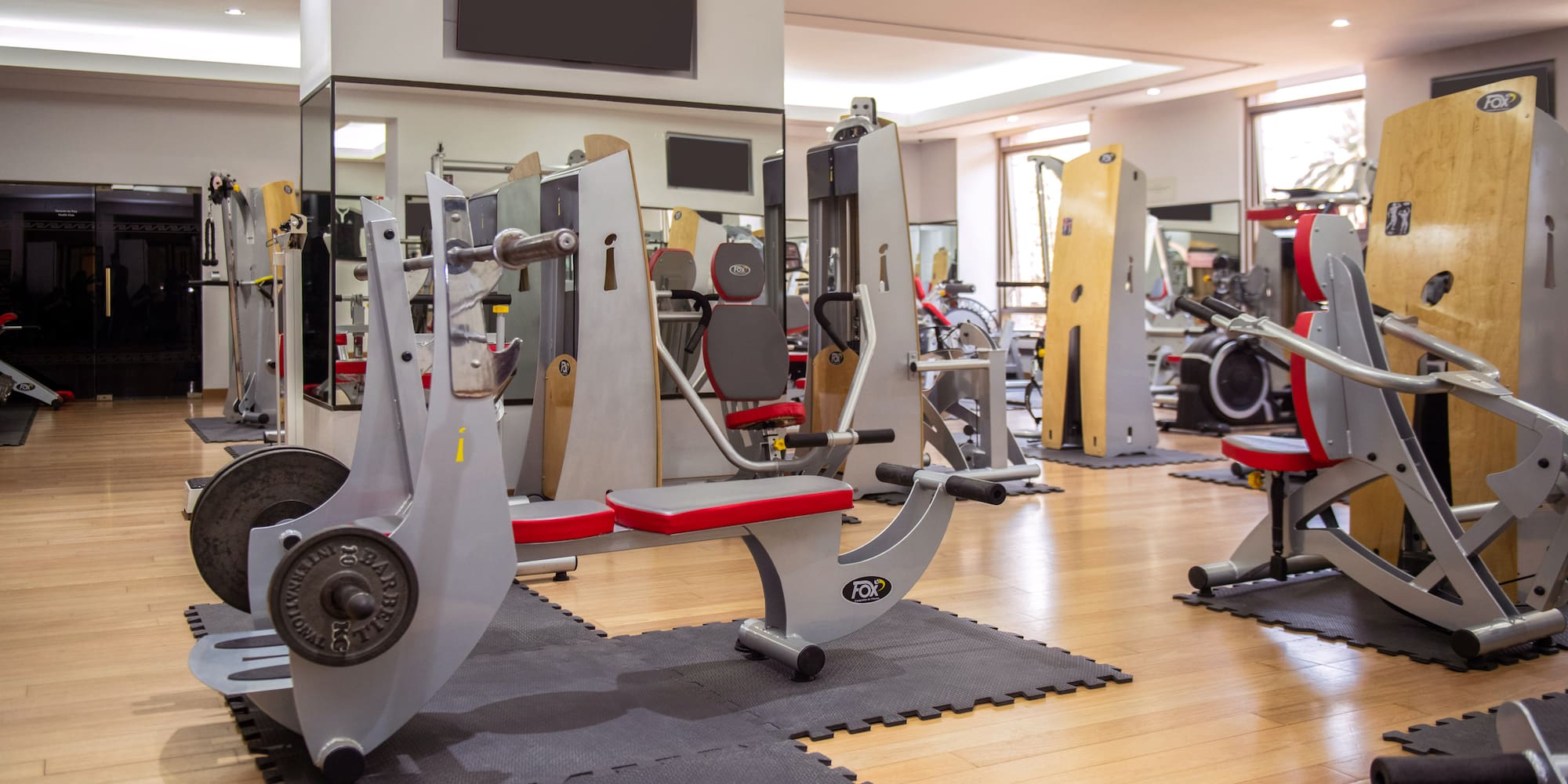 a gym with exercise equipment