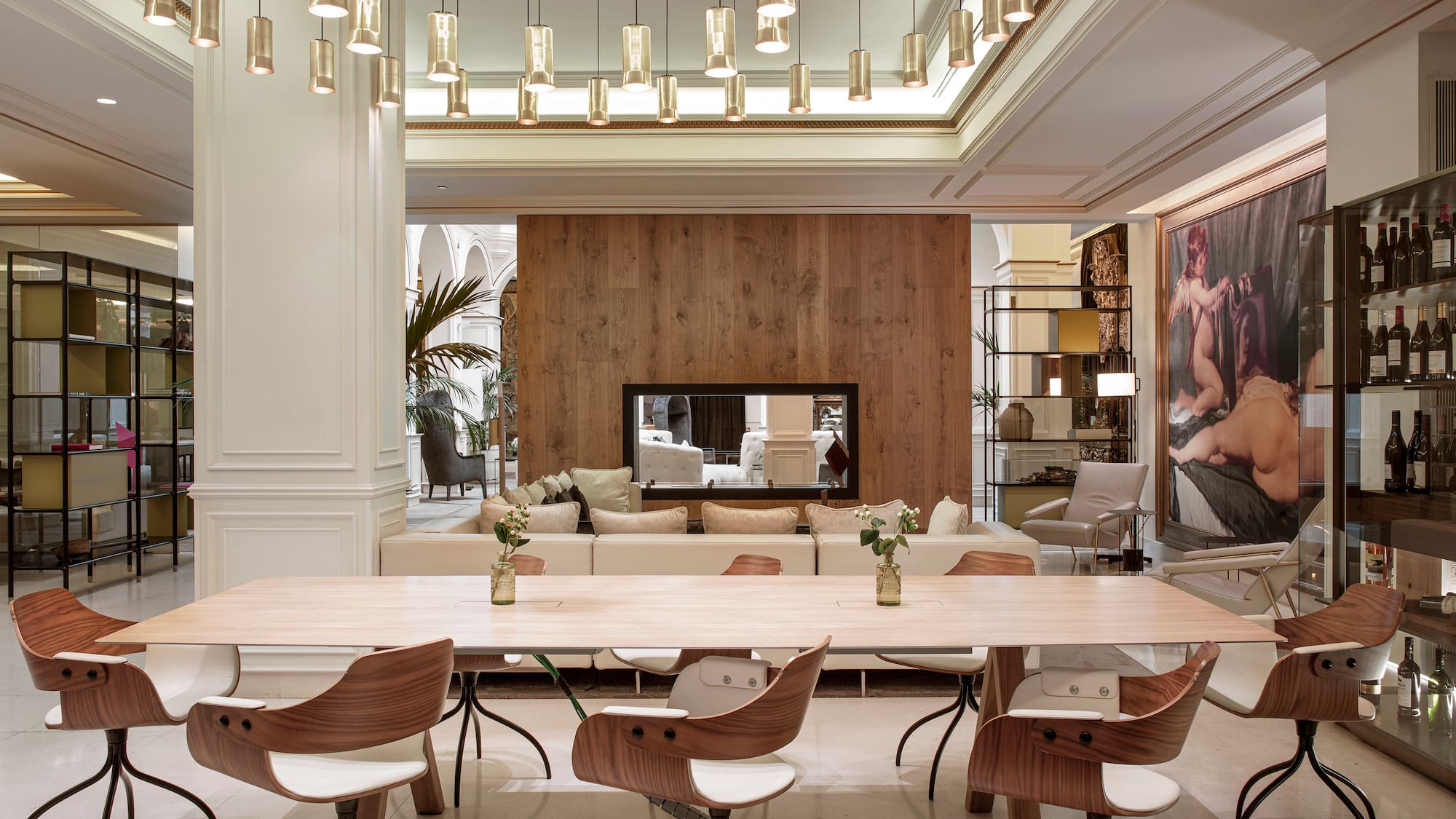 a room with a table and chairs