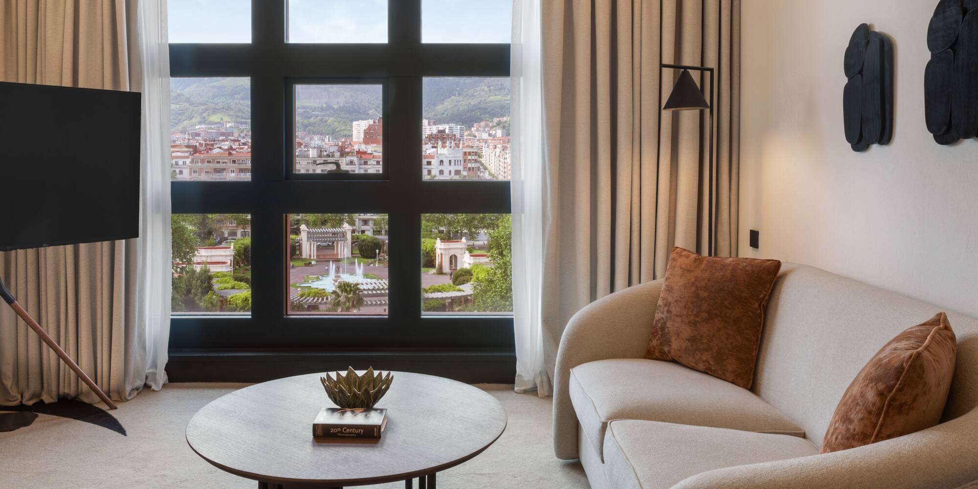a living room with a couch and a coffee table