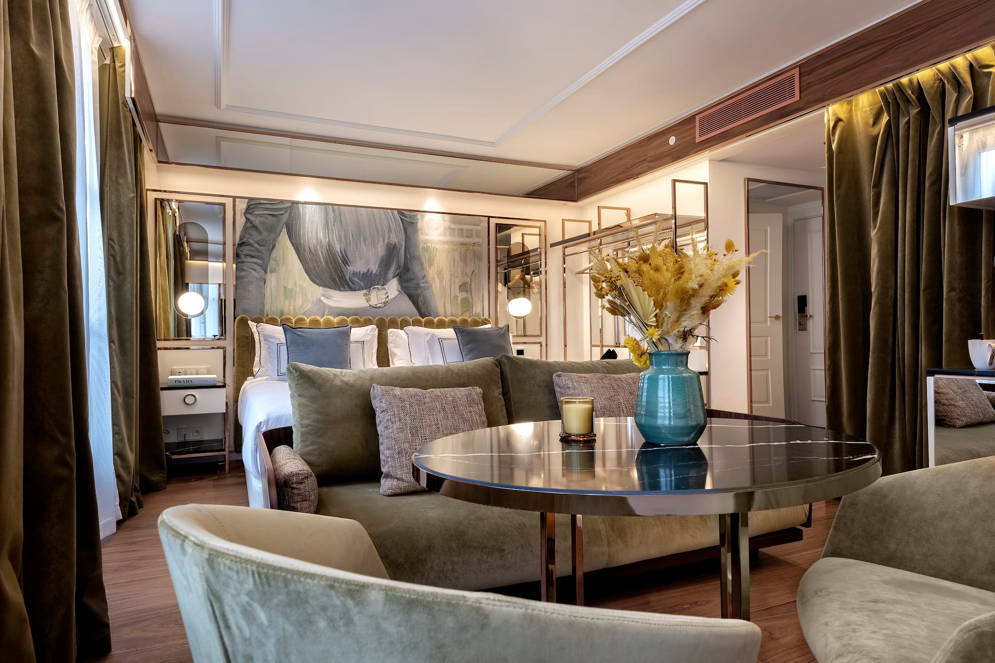 a room with a bed and a couch