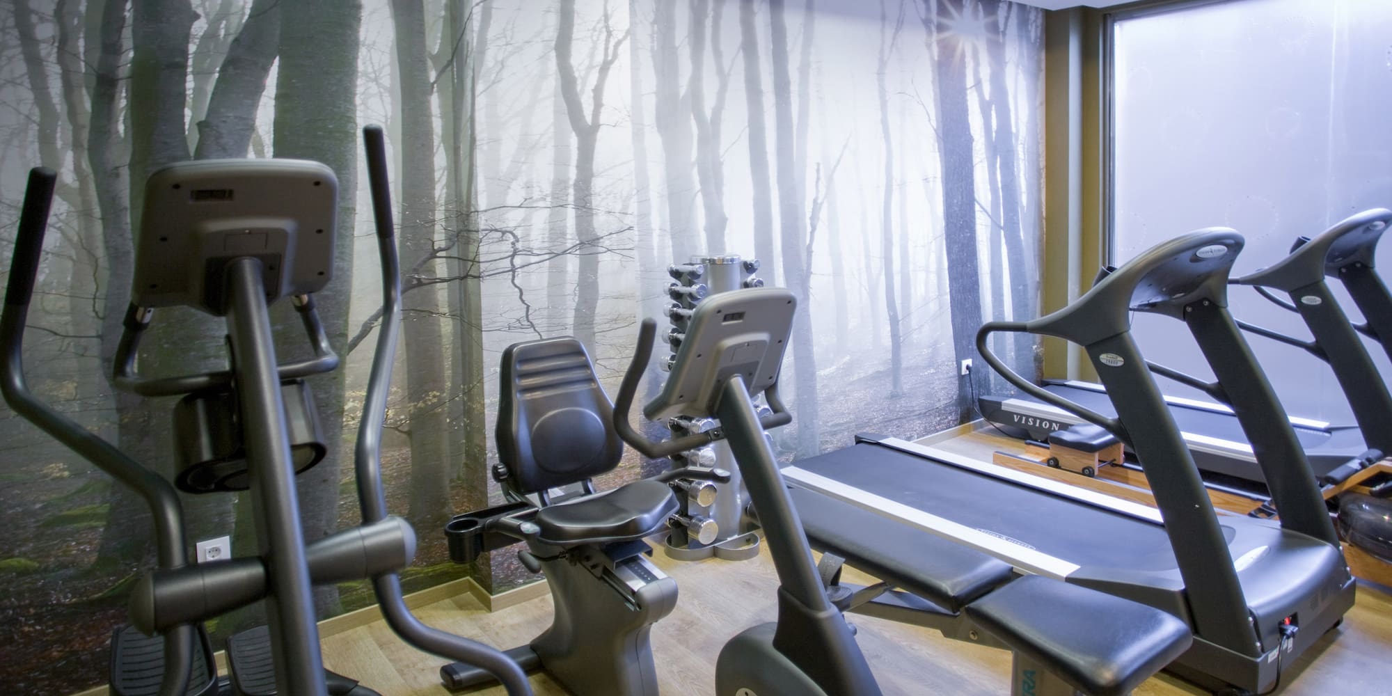 a room with exercise equipment