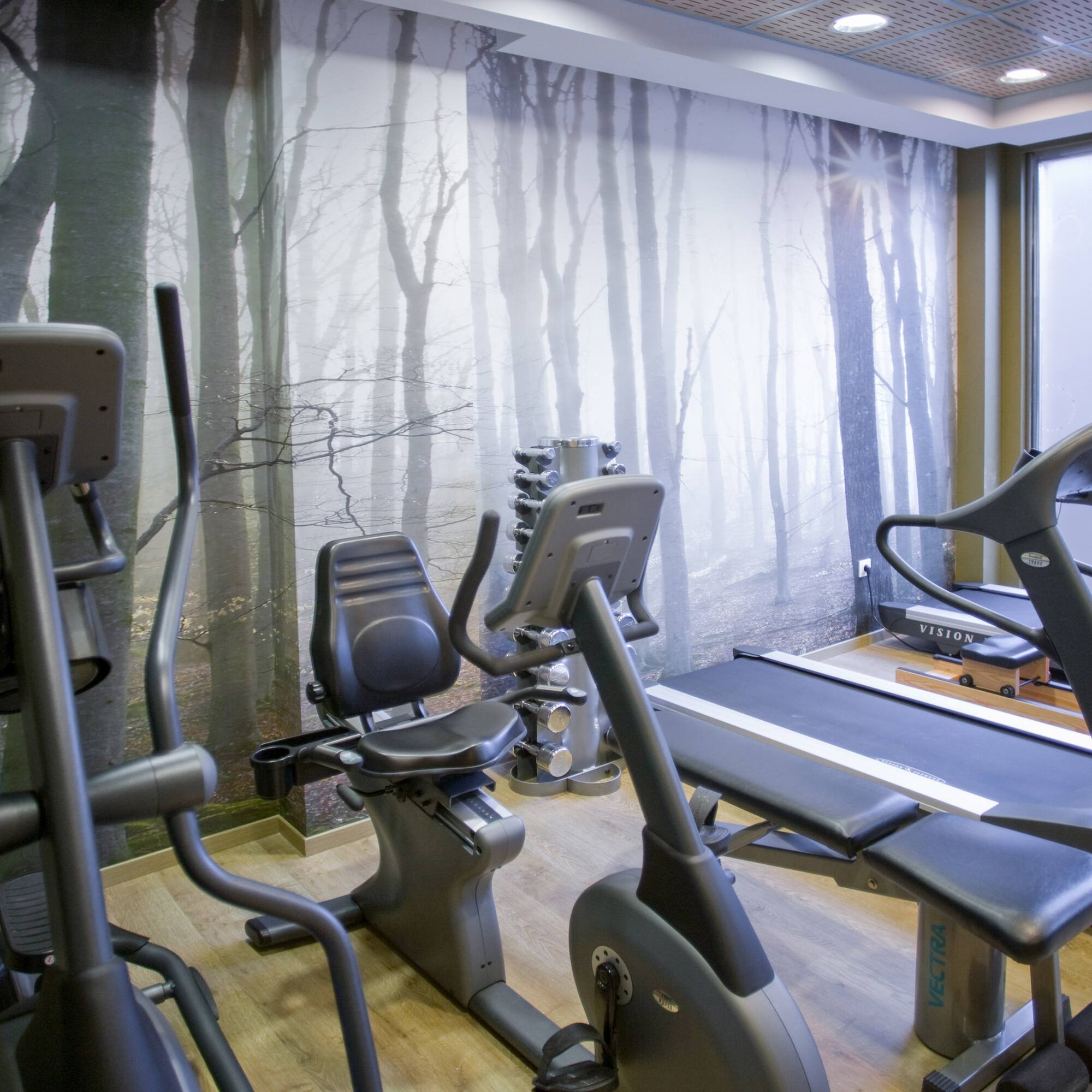 a room with exercise equipment