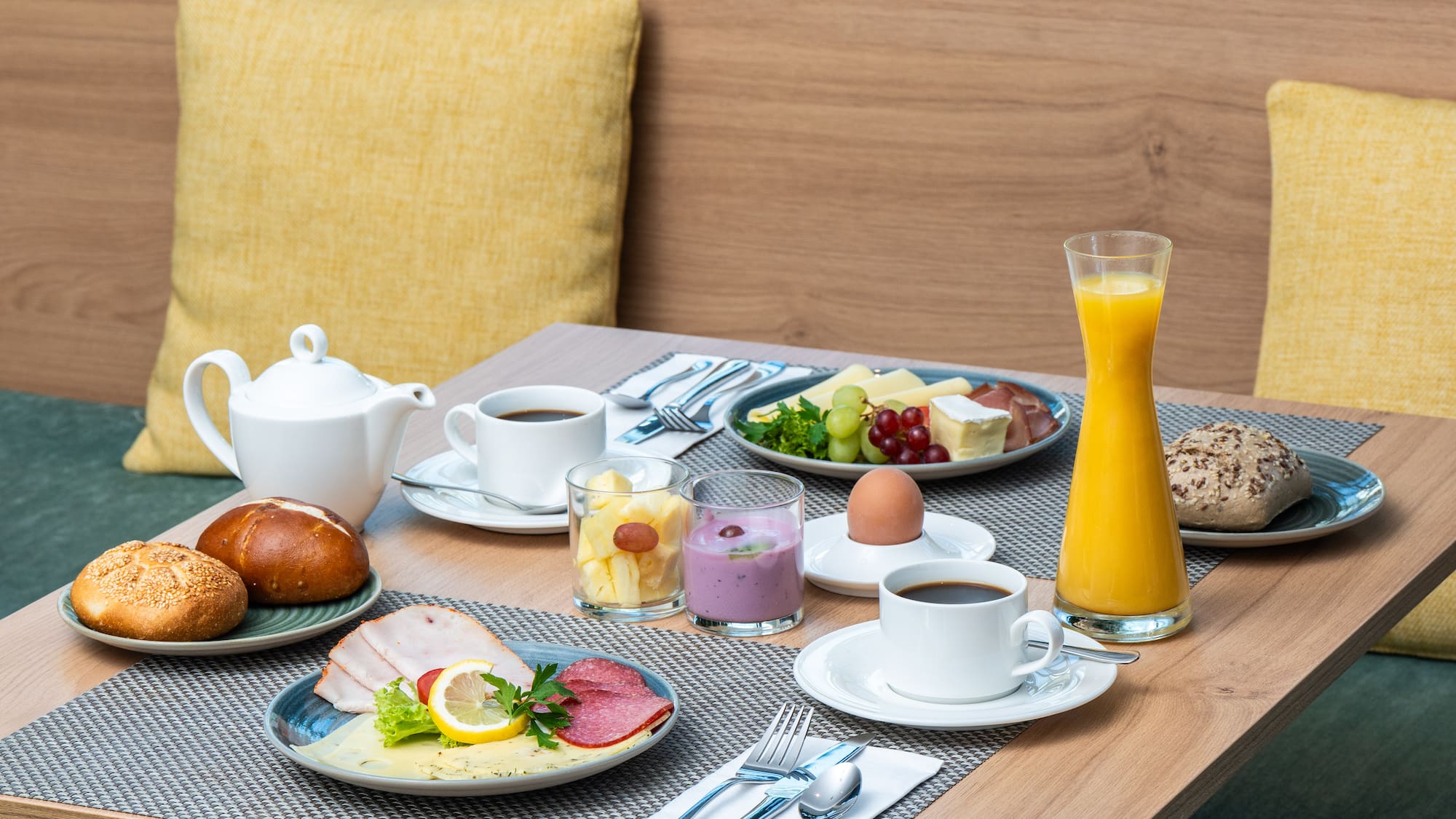 a table with food and drinks