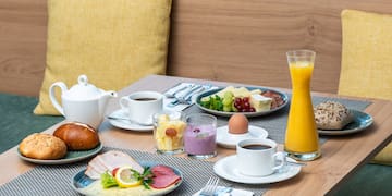 a table with food and drinks