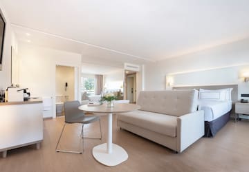 a room with a couch and a table