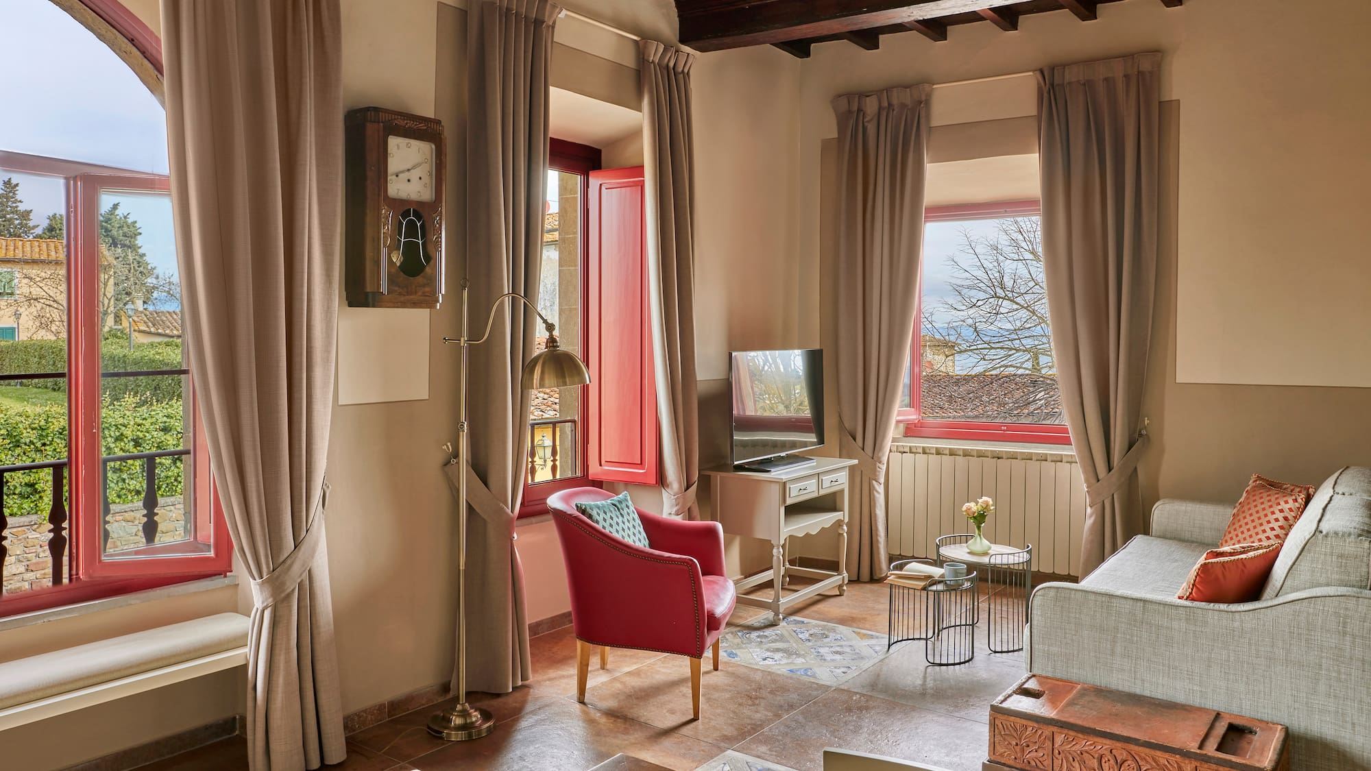 a living room with a couch and a tv