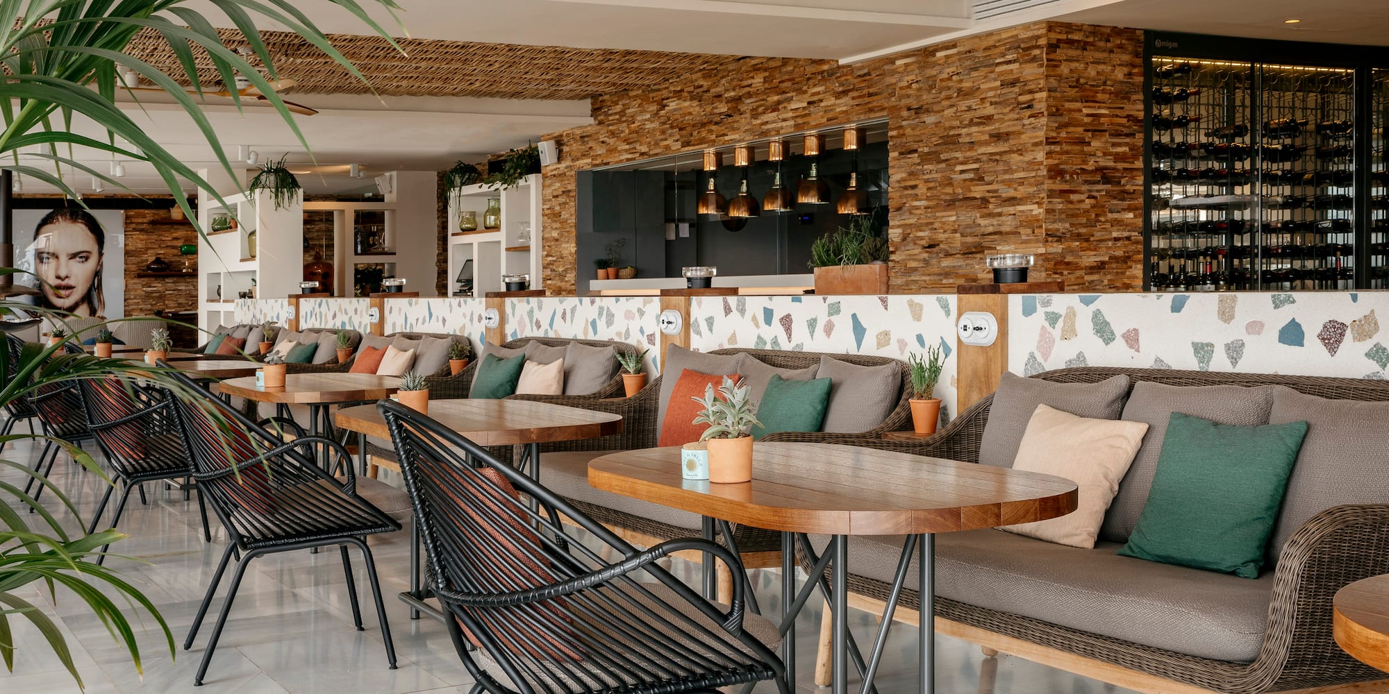 a room with tables and chairs