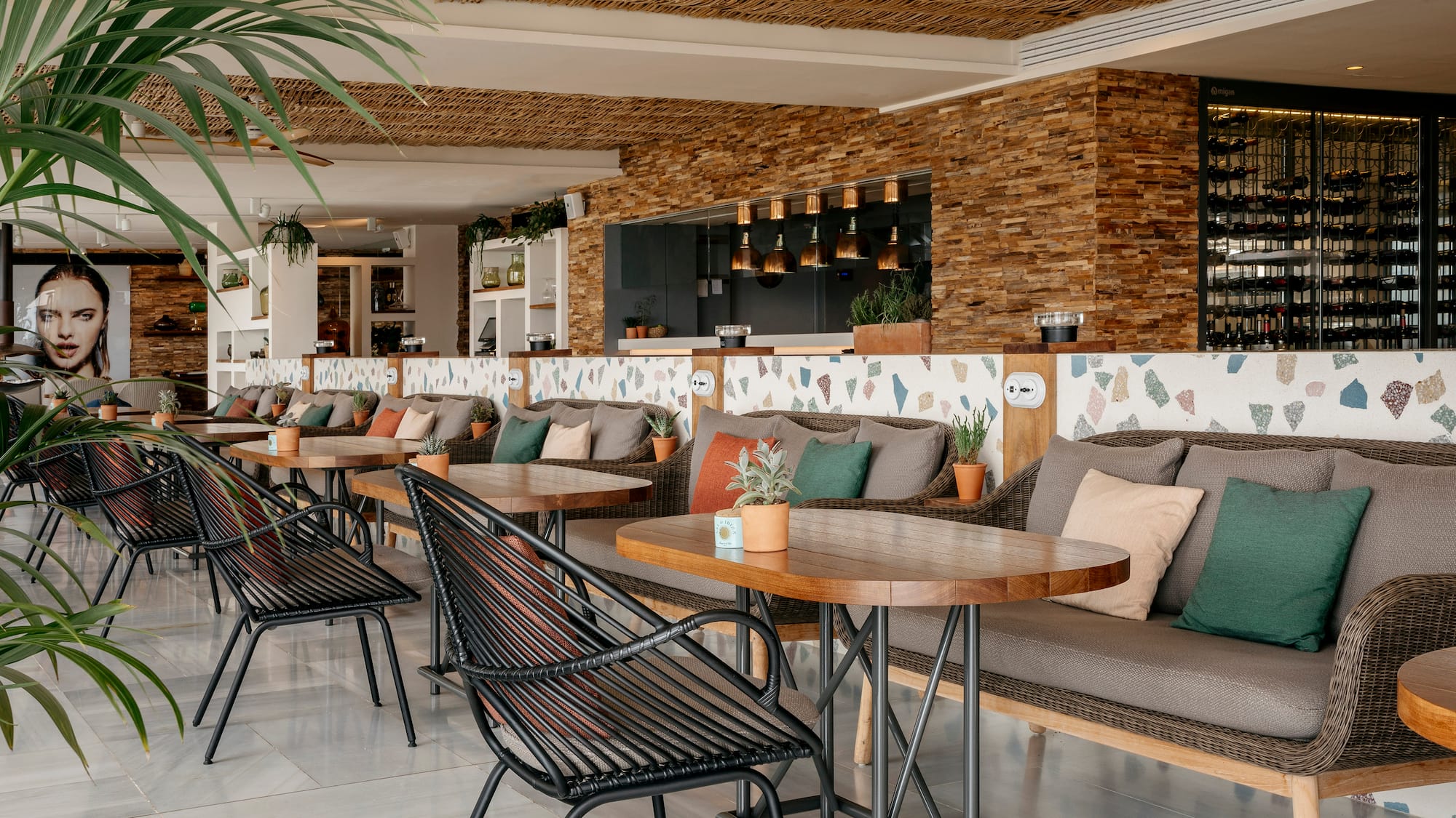 a room with tables and chairs