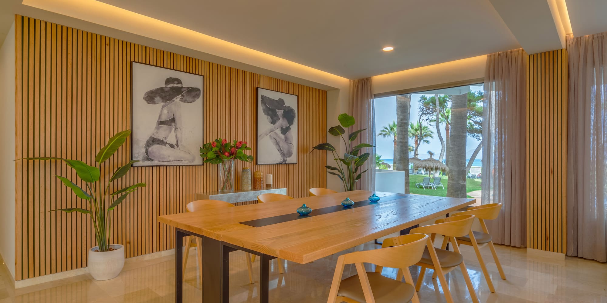 a room with a table and chairs