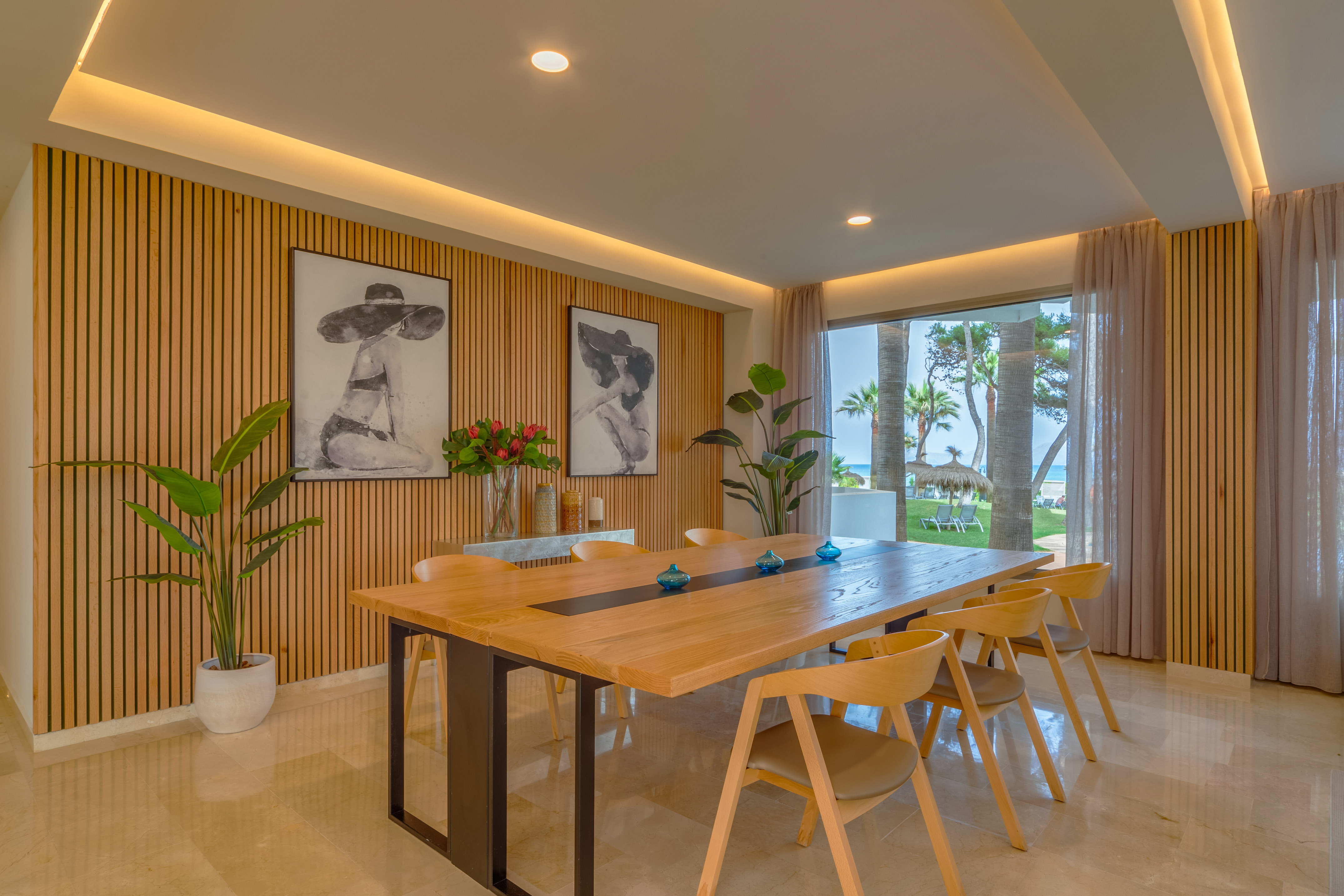 a room with a table and chairs