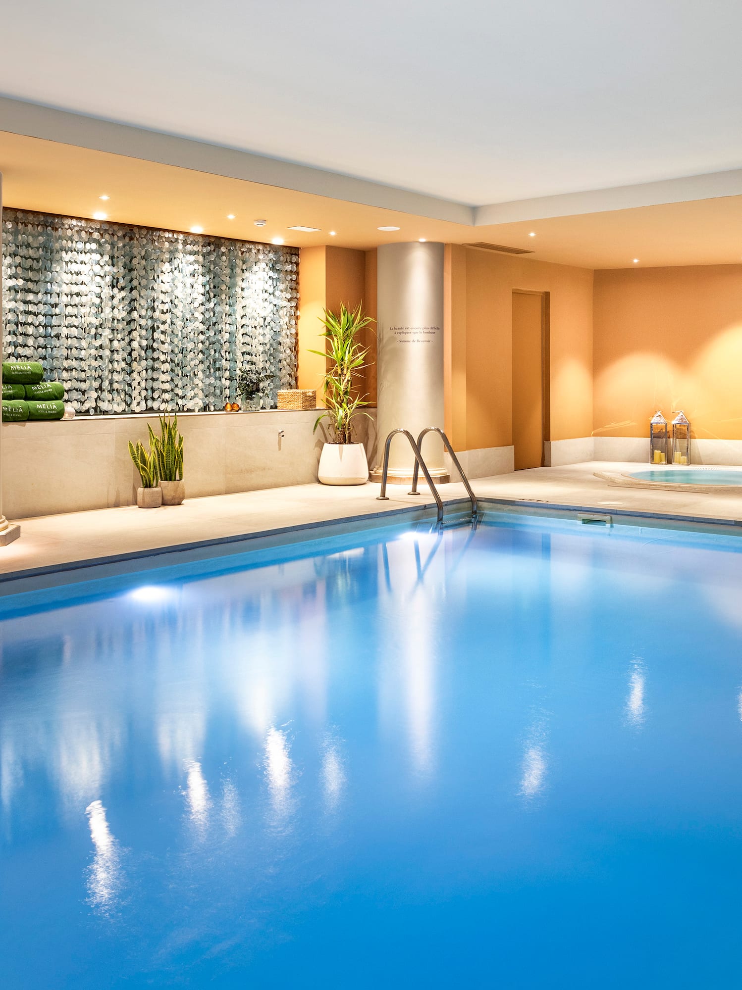 a swimming pool inside a building