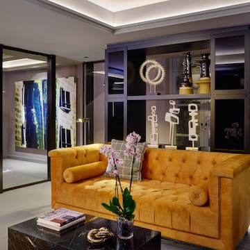 a living room with a couch and a coffee table